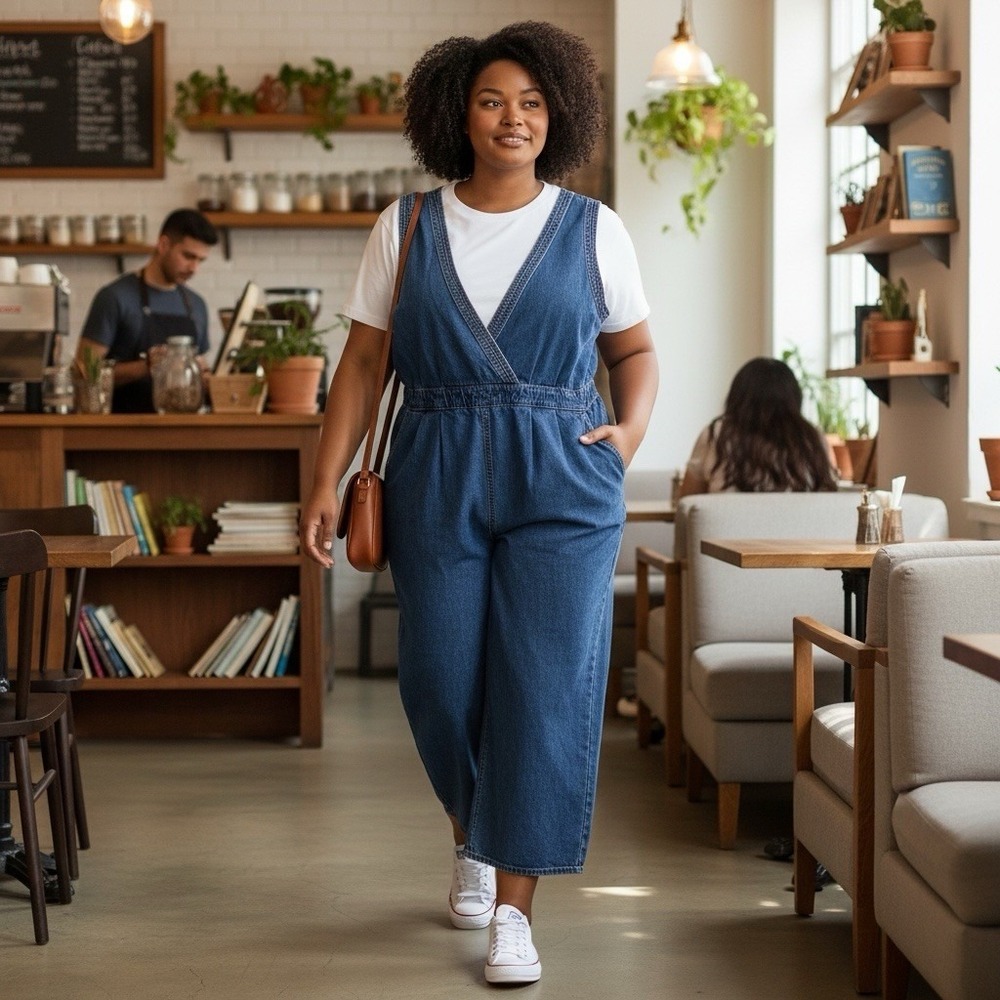 Women's V-Neck Waist Cinched Long Jean Overalls Jumpsuit Casual Streetwear 2XL